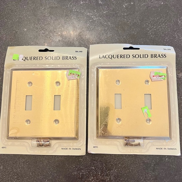 New Vintage Lacquered Solid Brass Double Toggle Light Switch Cover Wall Plate 2 - Picture 2 of 3